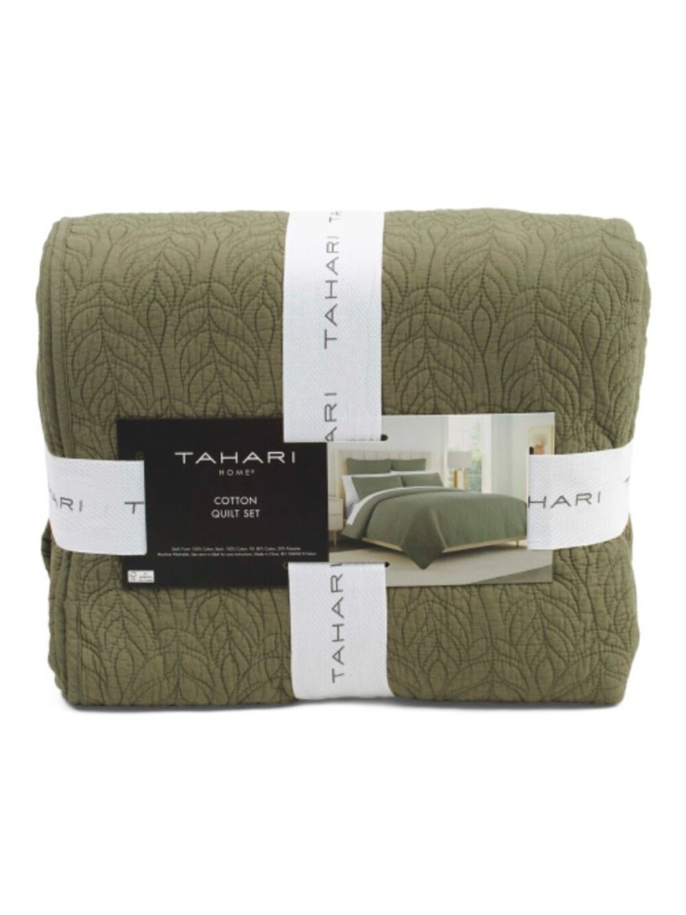 TAHARI HOME Cotton Embroidered Leaves Quilt Set